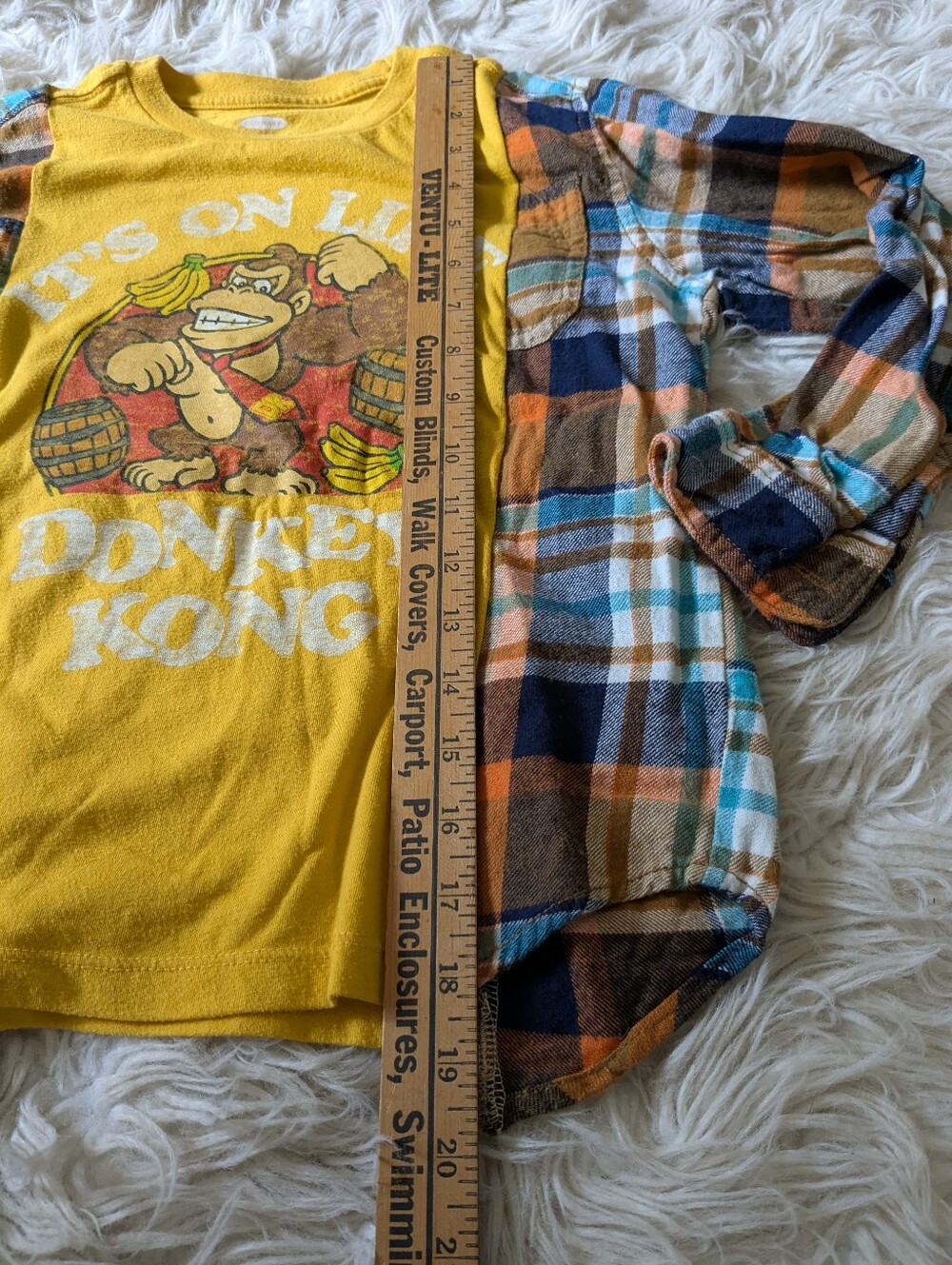 Youth Small - Donkey Kong + Flannel Long Sleeve UPCYCLED Shirt - Picture 5 of 6